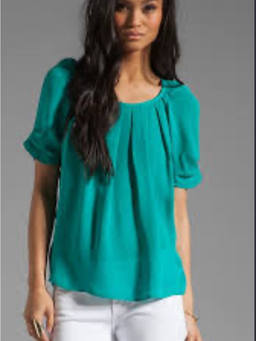 Joie 100% Silk Teal Pleated Short-Sleeve Top versatile work/evening/casual